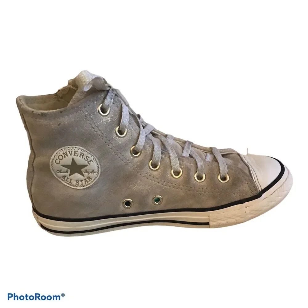 Converse Chuck Taylor Hi Side Zip Suede Leather Grey Sneakers Youth Sz 2 659019C